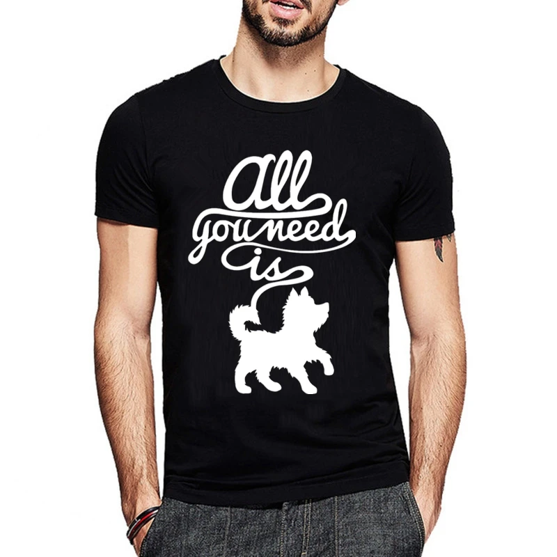 

TriDitya HT0254# ALL YOU NEED IS WITH DOG t shirt men tshirt men's tshirt summer Tshirt fashion cool O neck short sleeve shirt
