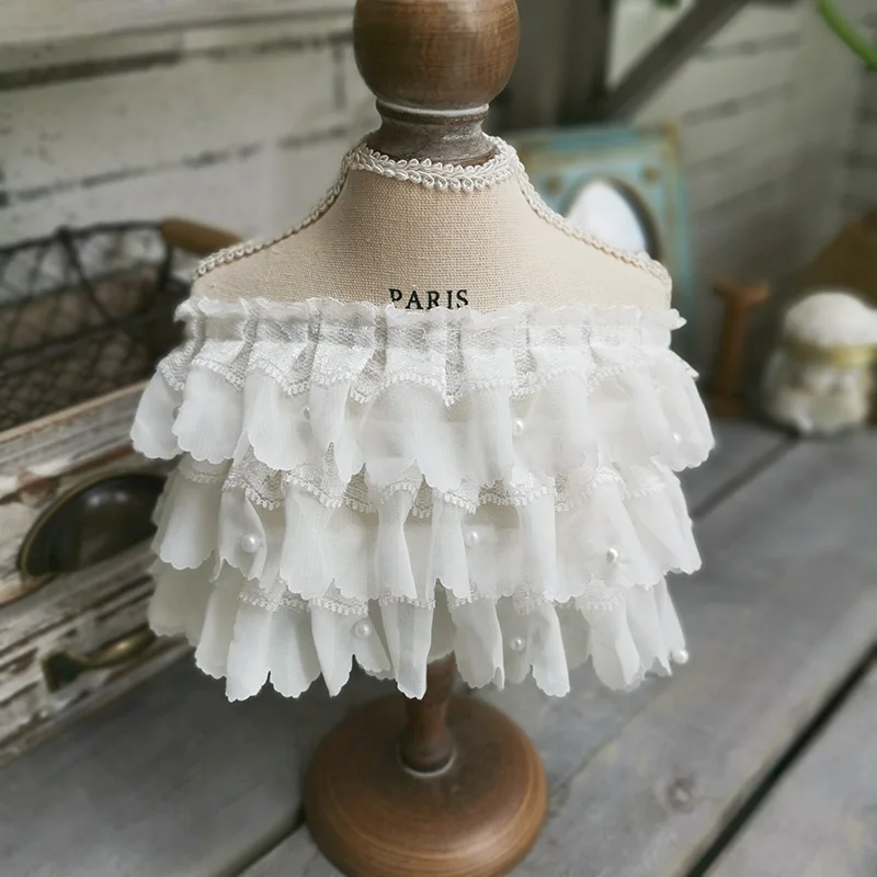 Шифоновое кружево с тремя слоями 13 см шириной плиссированное кружевные