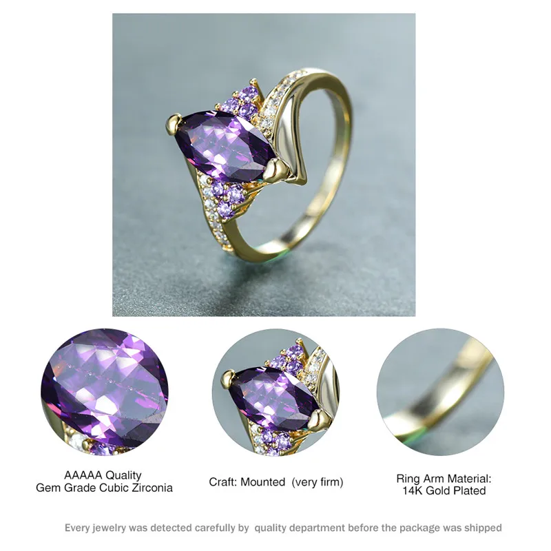 

Vintage Female Purple Crystal Stone Ring Charm Gold Color Thin Wedding Rings For Women Trendy Zircon Leaf Engagement Ring