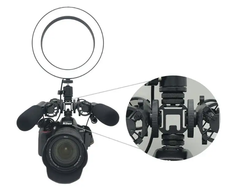 3 в 1 тройное крепление для холодного башмака подставка микрофона светодиодный