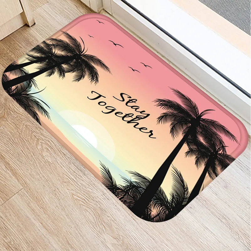 Коврик придверный коралловый бархатный с изображением Тропического Дерева для