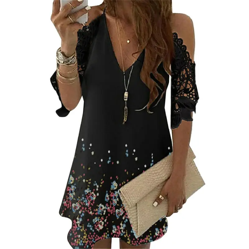 

VICABO Womens Dress Party Off Shoulder Floral Printed Summer Mini Dress Casual Sundress Office Lady Dress 2021 Woman Dress