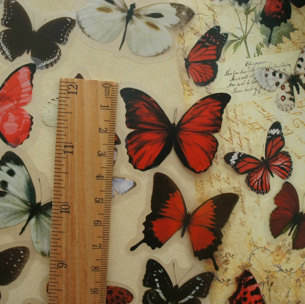 Стикеры в стиле джунглей лес красный черный бабочки для скрапбукинга подарочная