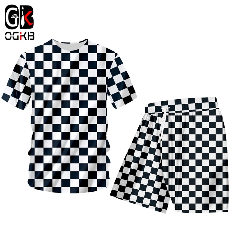 OGKB мужской спортивный костюм крутая модная черно-белая сетка 3D принт хип-хоп