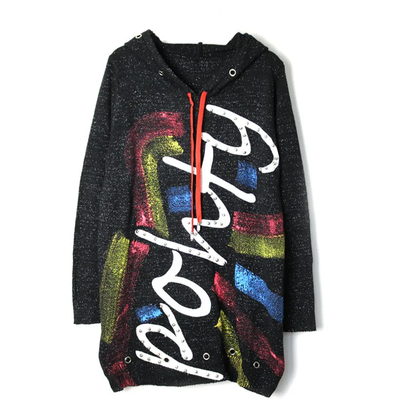 2019 Осень Зима Европейский стиль женский свитер с надписями Топы капюшоном