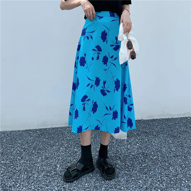 

Hzirip Mid-Length Roses Printed Vintage Women Stylish 2020 Hot Sale Florals Chic All Match High Waist Office Lady Retro Skirts