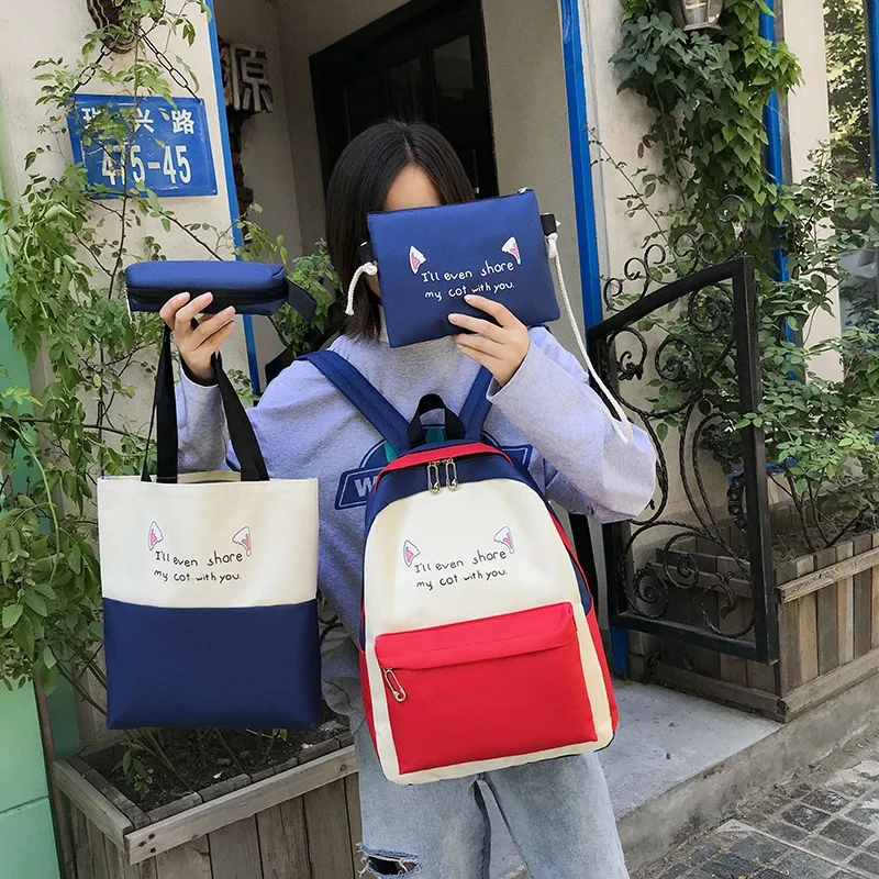 Холщовый комплект из рюкзака и сумки 4 шт./компл. летняя Наплечная Сумка с принтом