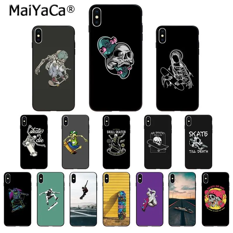 MaiYaCa Скейтборд Череп Скелет ТПУ мягкий чехол для телефона iPhone 8 7 6 6S Plus 5 5S SE XR X XS MAX