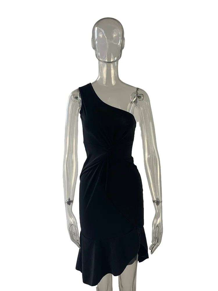 

Women Sexy Sleeveless Solid Knitted Party Dress Slim Elastics Off Shoulder Dress Cotton JS0392