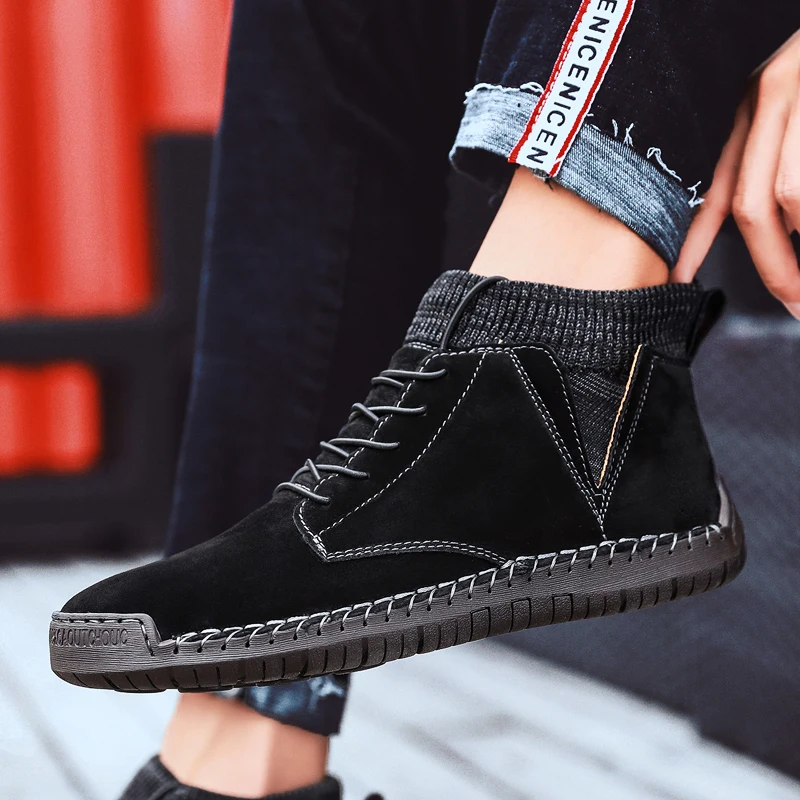 Мужские зимние плюшевые теплые ботинки высокого качества мужские мотоциклетные