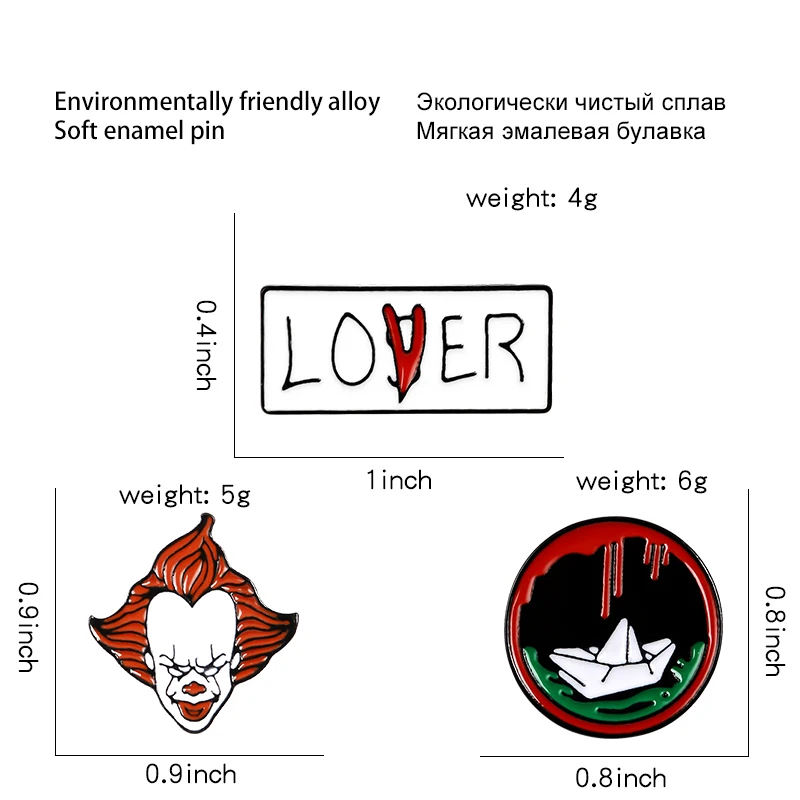 Эмалированная брошь в виде страшного клоуна с буквами LOVER Round Dripping готический
