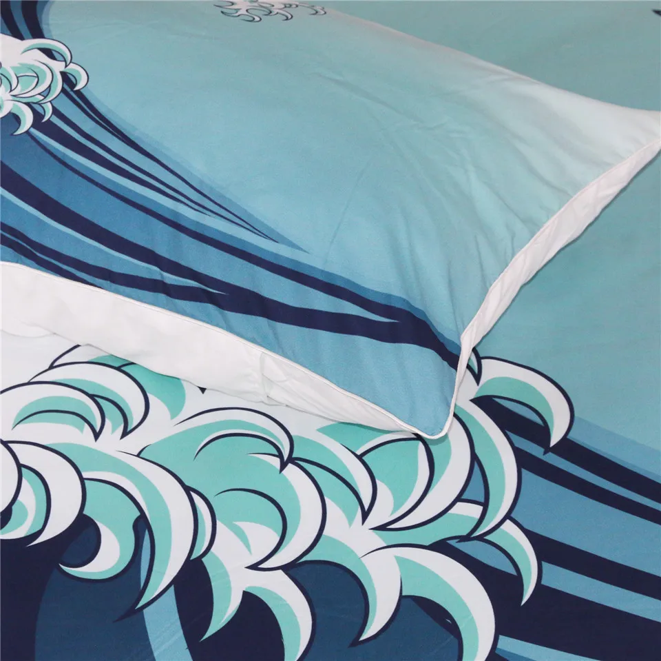 3D Blue Sea Waves Bedding Set Comforter Cover Polyester Fabric Duvet For Home Hotel Decoration Quilt Pillowcase | Дом и сад