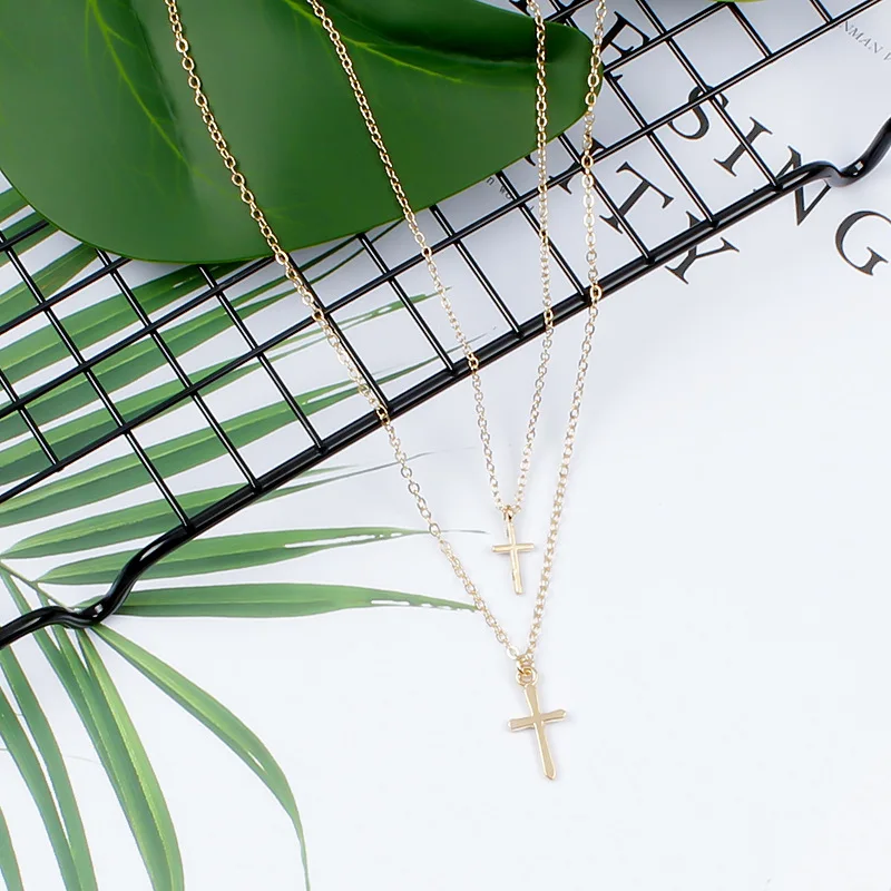 Новое модное Двухслойное ожерелье с крестом Подвеска для женщин длинная цепочка