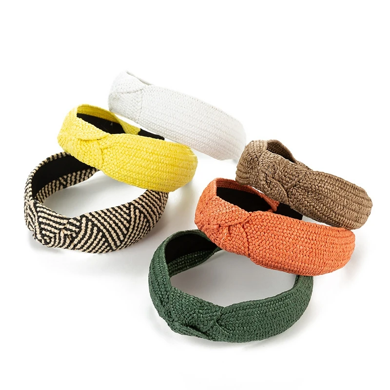 

Women Bowknot Braid Headband Spring Summer New Straw Headbands Solid Color Fashion Headwear Girls Hairbands