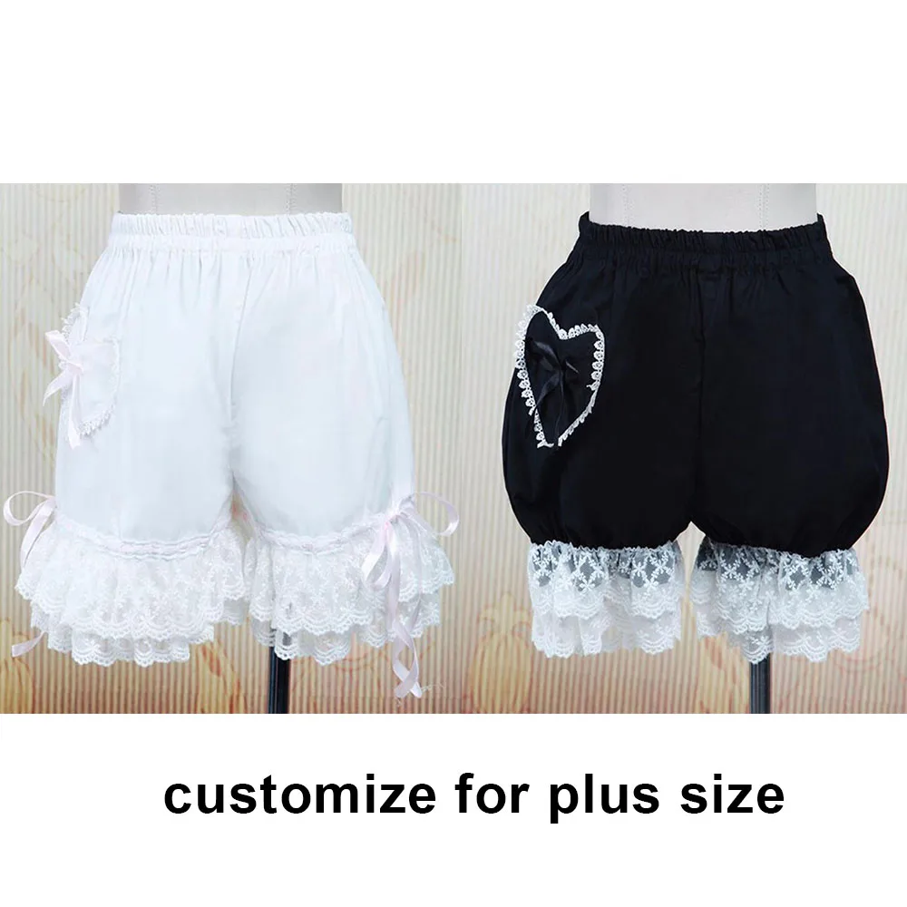 

Новые белые хлопковые шаровары Loilita, кружевная отделка в форме сердца, карманная лента с бантом, женский наряд горничной, аниме шаровары, шорты для женщин