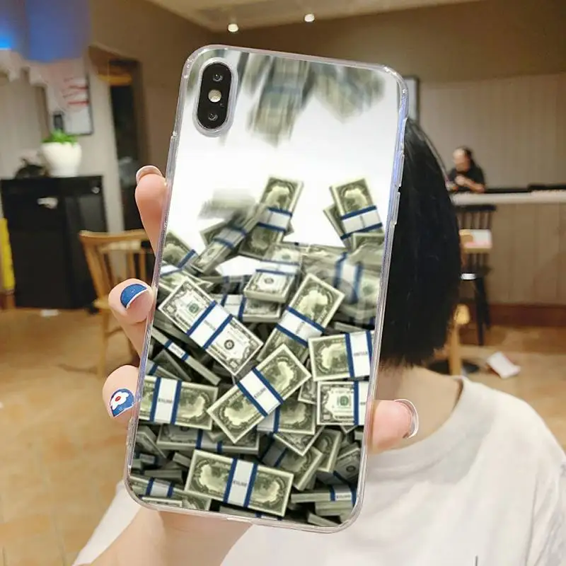 

Big Money 100 Dollars design Phone Case Transparent for iPhone 6 7 8 11 12 s mini pro X XS XR MAX Plus