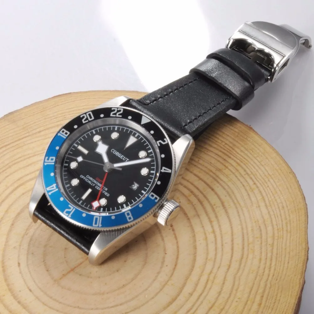Corgeut Роскошные Лидирующий бренд автоматические часы мужские GMT сапфировые