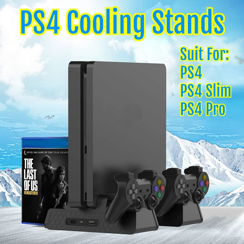 PS4/Slim/PRO вертикальный подставки с 3 Вентилятор охлаждения зарядная станция для SONY Playstation 4 подставка для двух контроллеров для Зарядное устройство Док-станция с вентилятором