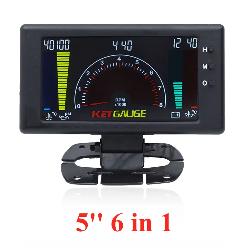 Автомобильный Тахометр 5 дюймов 6 в 1 с несколькими функциями вольт часы RPM