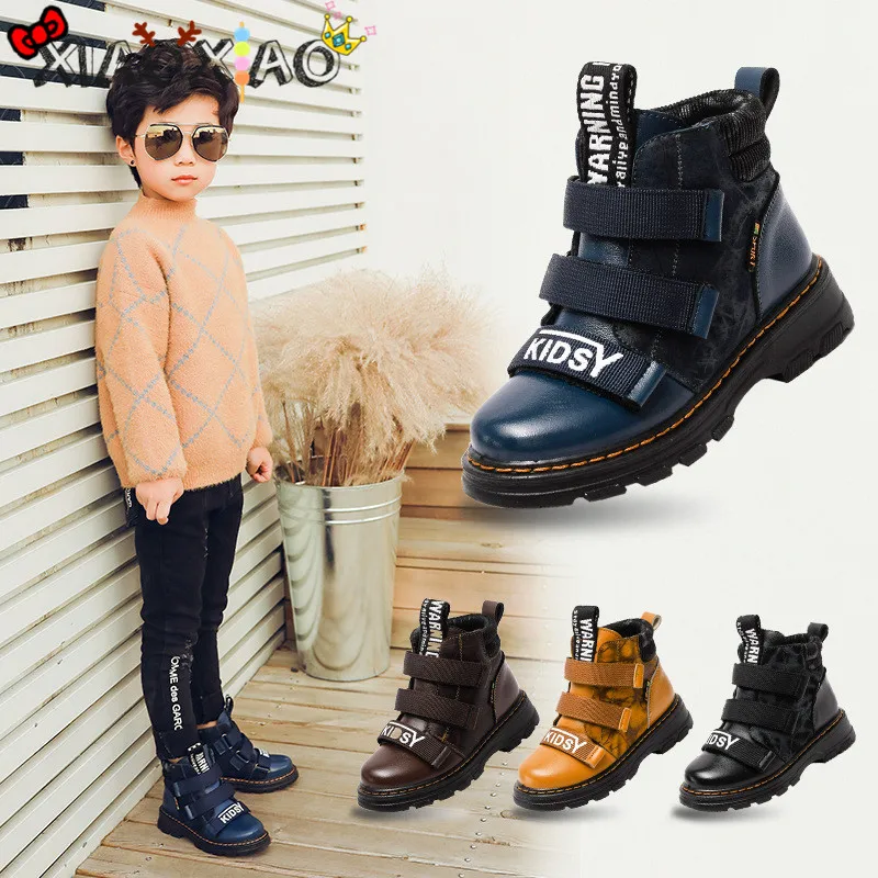 Лидер продаж модные зимние Ботинки martin для мальчиков Детские уличные ботинки из