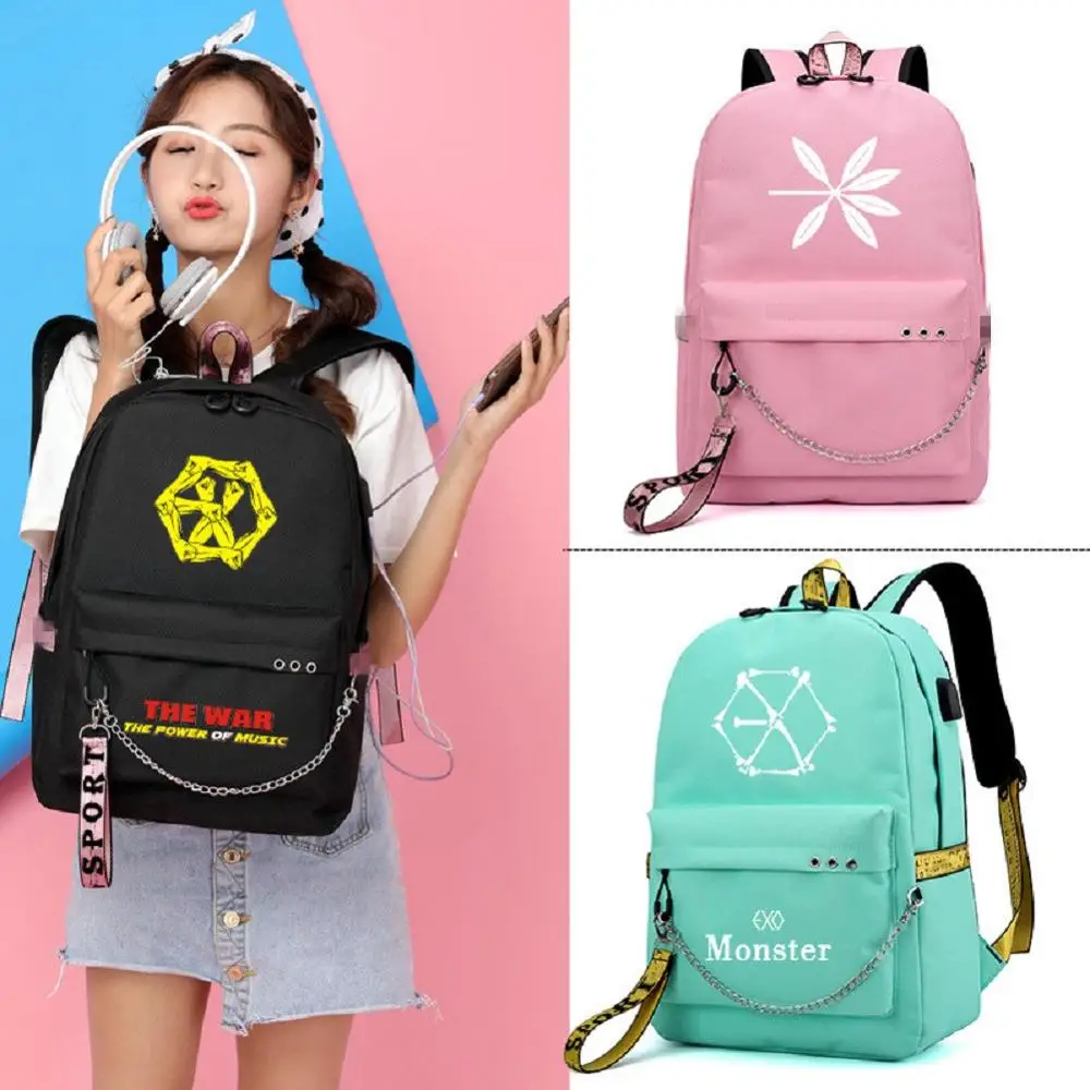 Mainlead Kpop EXO Lucky One The War холщовый школьный рюкзак для ноутбука с USB-разъемом наушников