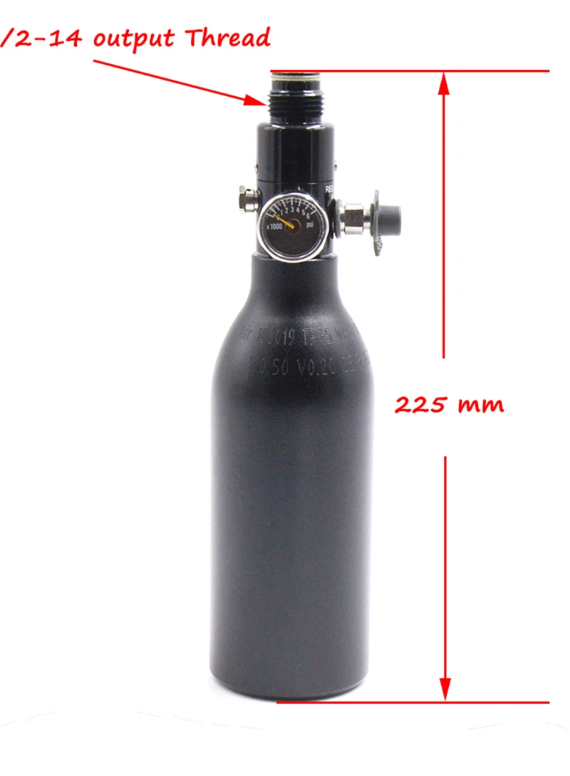 

Paintball Tank 0.20L 12CI HPA Cylinder 4500PSI Tanks 300Bar Air Bottle Black 5/8-18UNF Thread