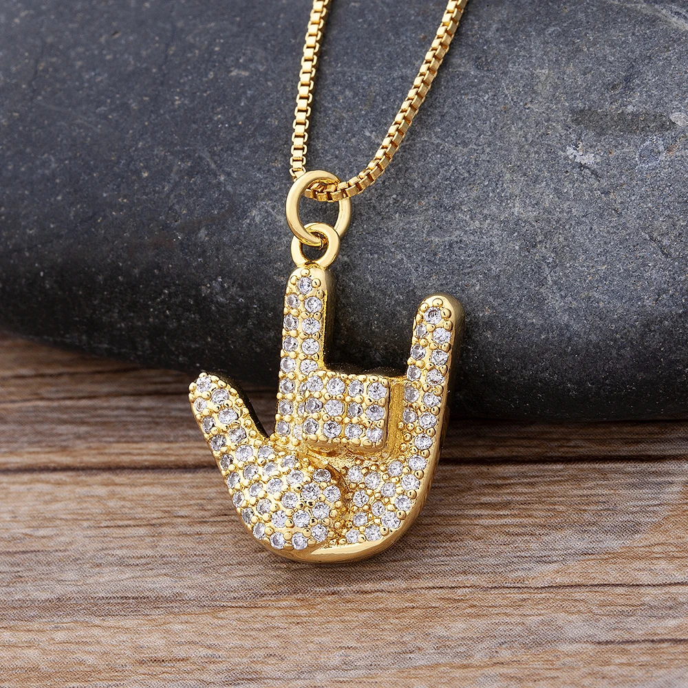 Модная Очаровательная подвеска с языком знака медная циркониевая золотая