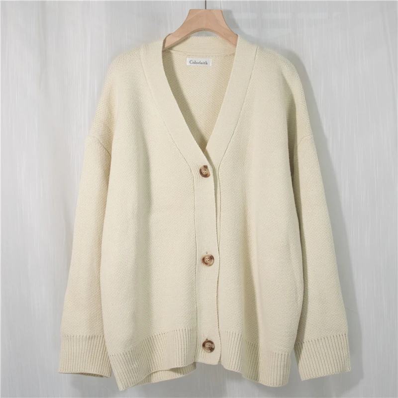 

Colorfaith New 2021 Winter Spring Women's Sweaters V-Neck Buttons Cardigans Oversize Fashionable Korean Lady Knitwears SWC18190