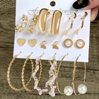 Модный жемчужный комплект серег-колец для женщин ювелирные изделия винтажные большие геометрические круглые серьги в стиле пирсинга панк золотые металлические ювелирные изделия Прямая поставка