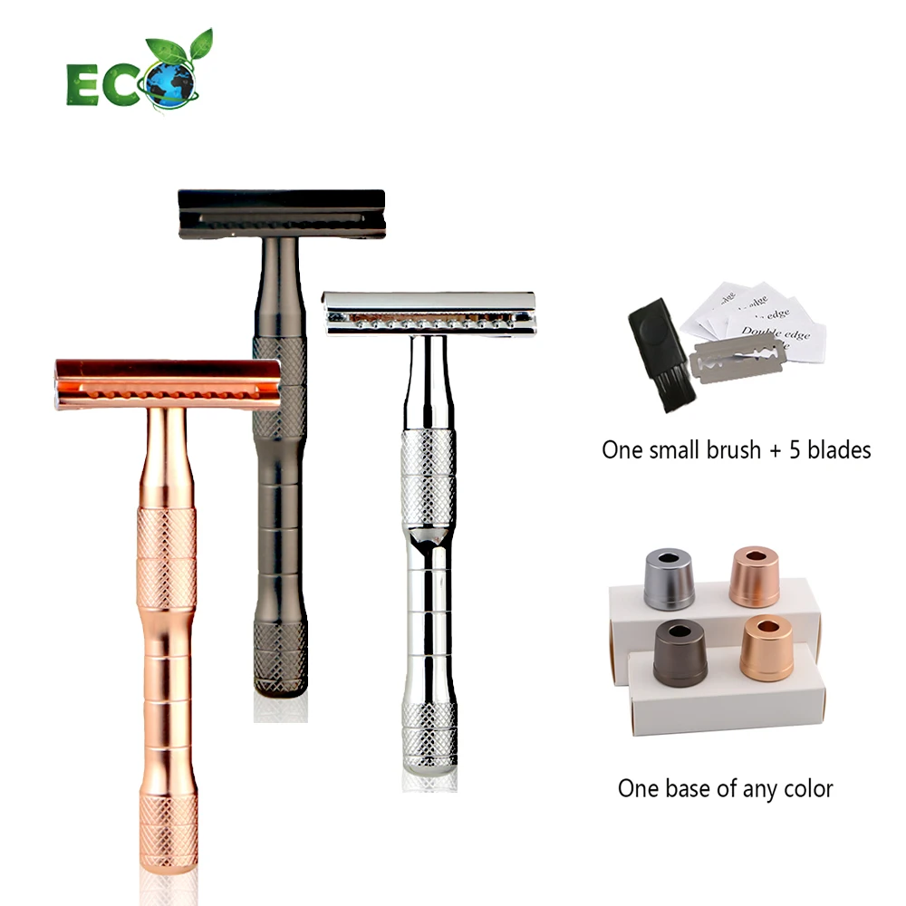 

LEMONWALD Men Razor Double Edge Safety Razor Quality Metal Razor 5 Shaving Blades Women Eco Friendly Shaving Razor