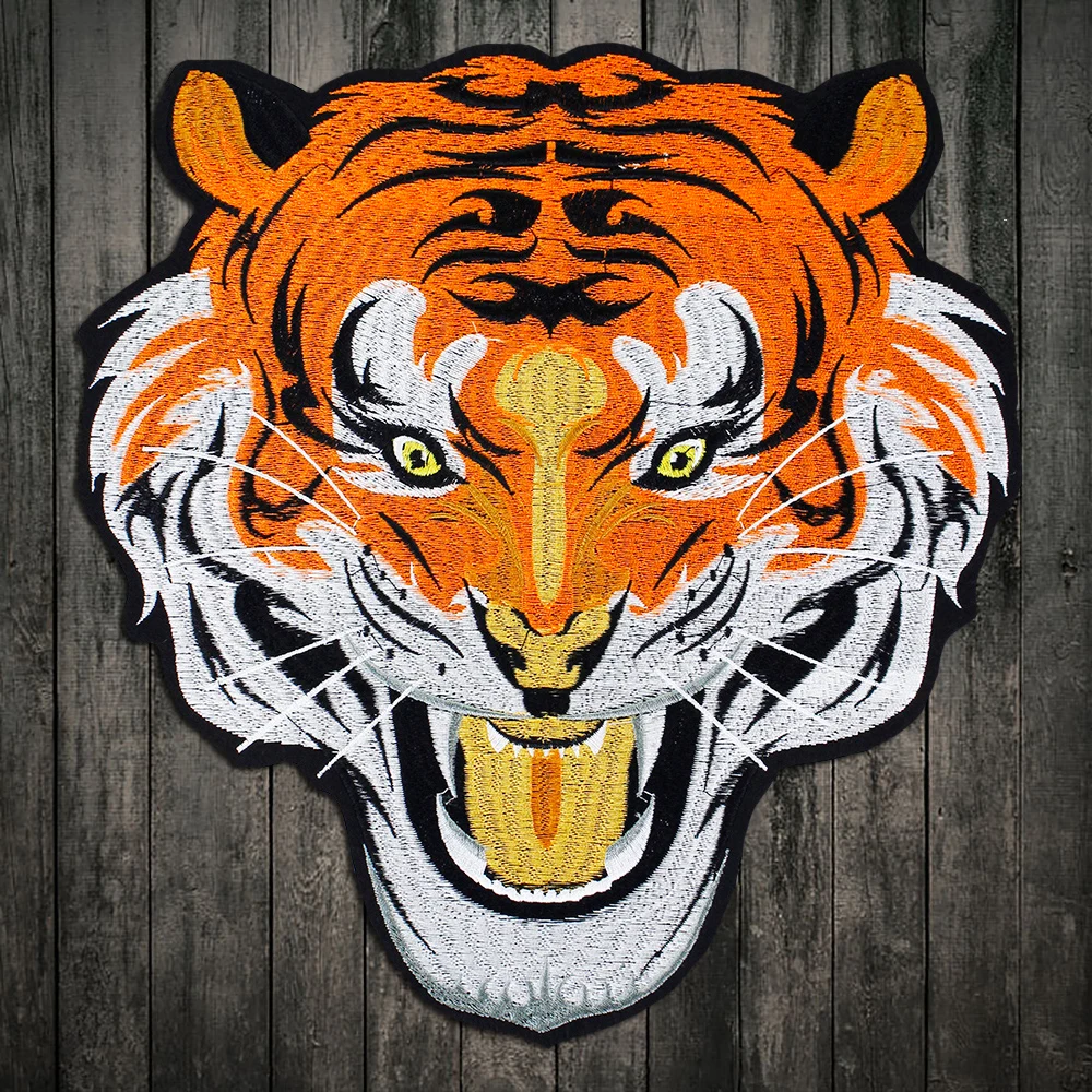 Новая Большая голова тигра вышивка кружева аппликация ткань с пайетками свитер