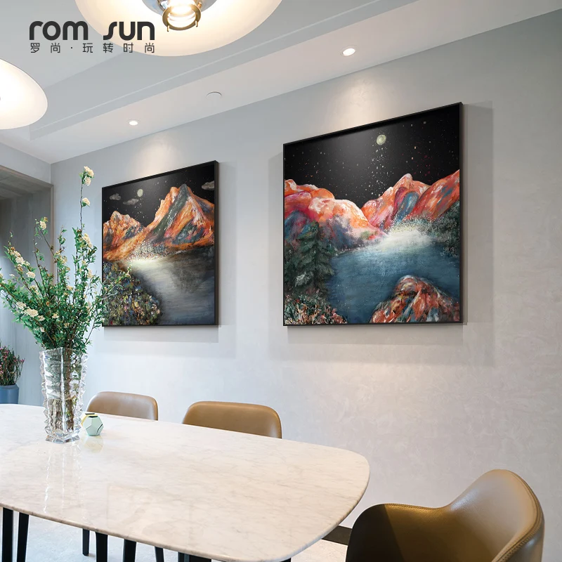 Красивый Ночной пейзаж Настенная картина для гостиной желтая и Красная Гора с