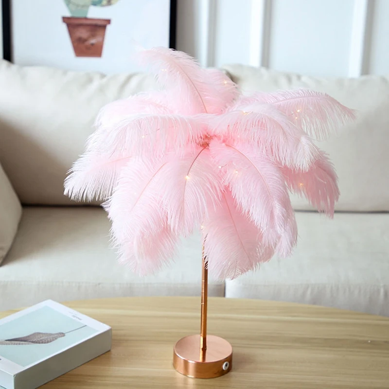 

Feather Table Lamp with Remote Control USB Rose Gold Base for Home