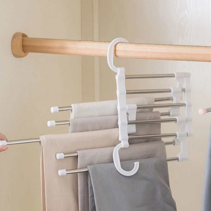

Pants Hangers Space Saving,Multilayer Non-Slip Slacks Hanger with Extra Hanger Holes
