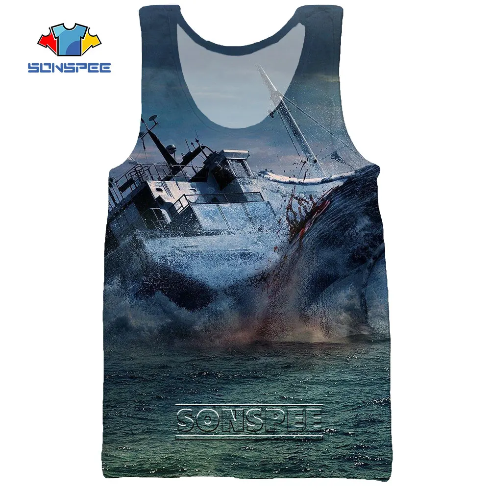 

SONSPEE 3D Print Shipwreck Waves Men's Tank Tops Casual Hip Hop Fitness Bodybuilding Gym Muscle Men Sleeveless Large Vest Shirt