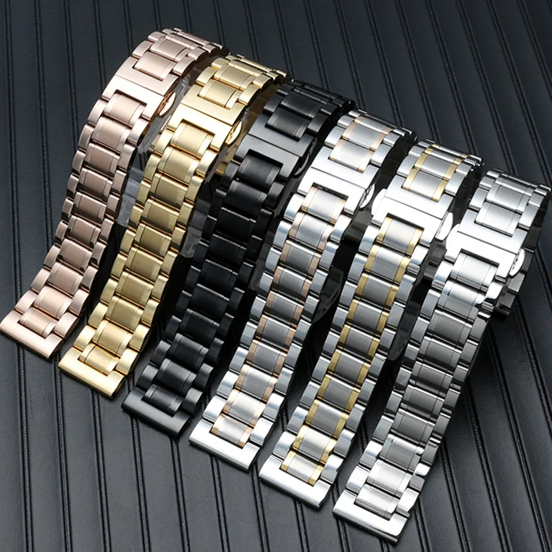 Ремешок из нержавеющей стали для часов однотонный браслет с застежкой бабочкой