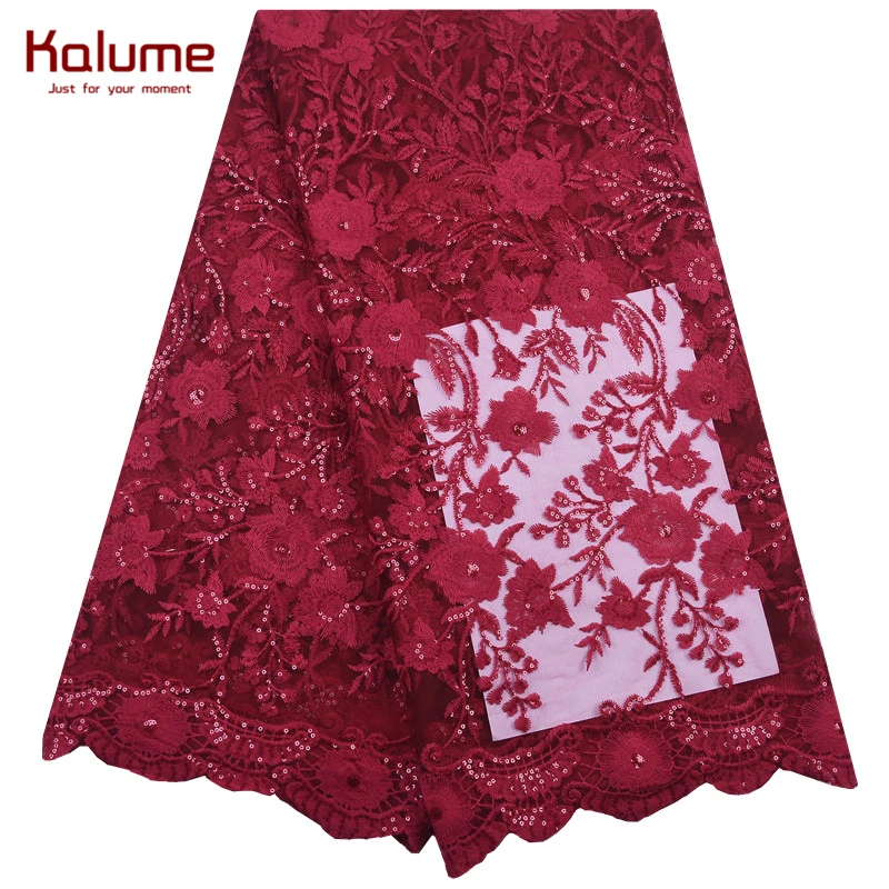 

Kalume Latest Sequins African Lace Fabric Embroidery French Milk Silk Lace Fabric With Sequins For Nigerian Party Wedding F2149