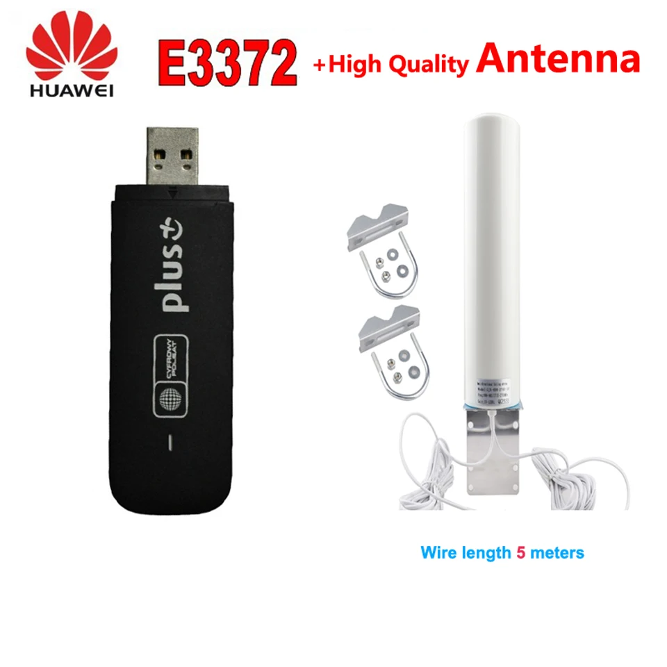 Unlocked Huawei e3372 E3372s-153 4G LTE USB Stick 150Mbps Datacard With High Quality  CrC9 Antenna