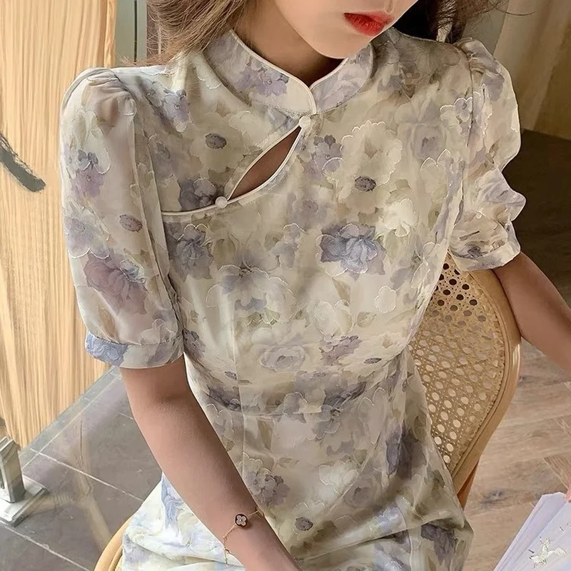 

Elegant Vintage Dresses Women Short Sleeve Floral Design Sweet Midi Dress Office Ladies One Piece Dress Korean 2021 Summer Chic
