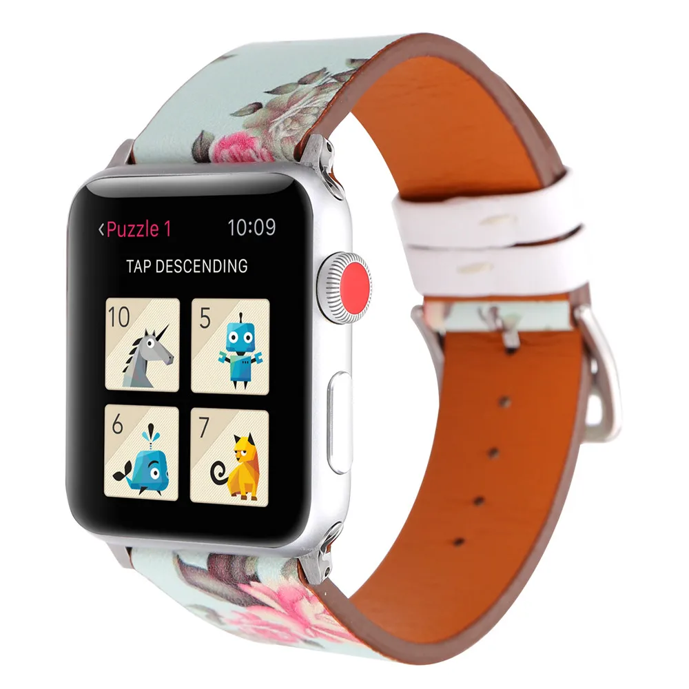 С цветочным принтом Кожаные Ремешки для наручных часов Apple Watch, версии 5/4/3/2/1 браслет полосы 44 мм 40 мм, 42 мм, 38 мм, версия для наручных часов iWatch, 4 аксессуары