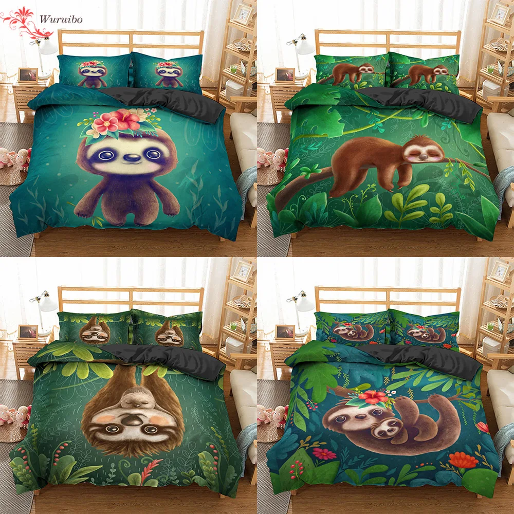 

Lovely Sloth Bedding Set Children Cartoon Duvet Cover Pillowcases Home Textile Bed Sets Single Twin Queen King Size Quilt Covers