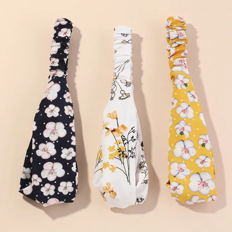 

Korea Style Cross Top Knot Headband Elastic Hair Band Girls Women Bohemian Sweet Print Scrunchies Hairband Hair Accessories