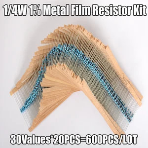 Набор металлических пленочных резисторов 600 шт.компл. 30 видов сопротивление 14 Вт, комплект в ассортименте 1 к 10 к 1% к 100 Ом 1 м резисторы 300 шт.компл.