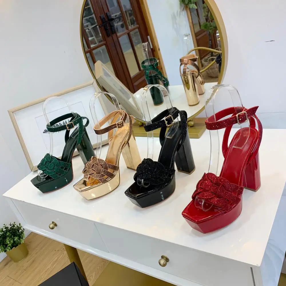 Модные сандалии со стразами в европейском стиле туфли на высоком каблуке с Т