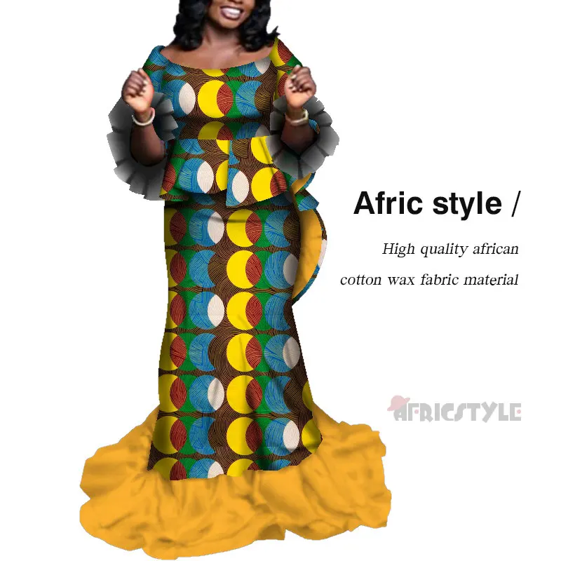 

2020 платья Дашики традиционное Африканское платье без рукавов с воланами для женщин на заказ юбка костюм модель WY6839