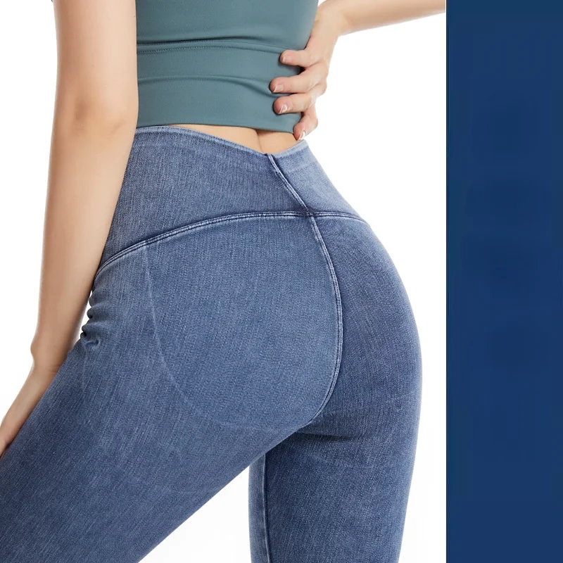 

Женские синие трико для йоги с высокой талией, облегающие джинсовые штаны для йоги и Барби, обтягивающие повседневные леггинсы, осень 2021