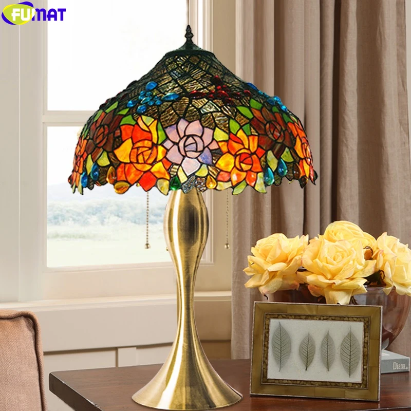FUMAT красная розовая фиолетовая настольная лампа Тиффани Нефритовая витражная