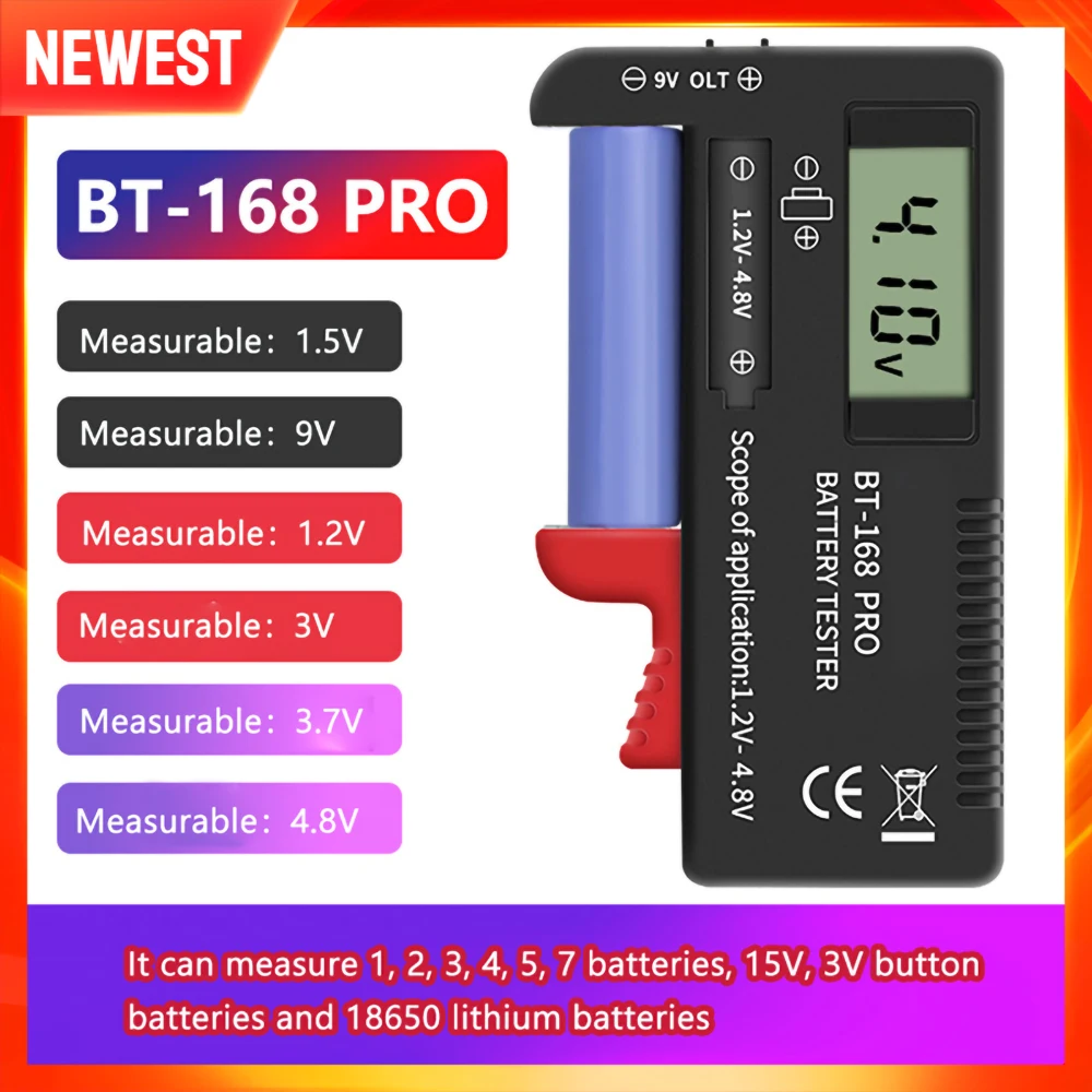 

BT-168 PRO Digital Battery Capacity Tester for 18650 14500 Lithium 9V 3.7V 1.5V Cell C D Batteries Tester M05 20 Dropshipping