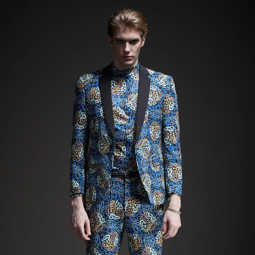

Free Shipping men's male man printed suit blazer BY183106064