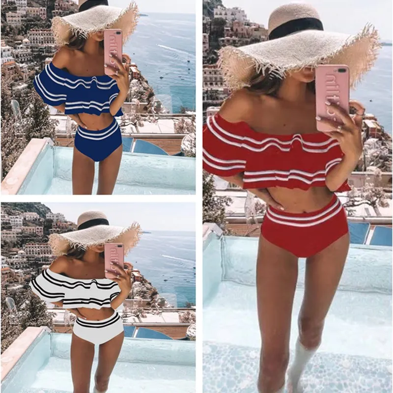 Новинка 2020 сексуальный женский комплект бикини купальник с оборками топ высокой